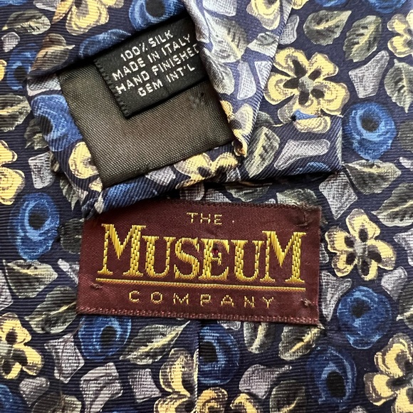 The Museum Company blue & cream yellow classic silk tie - Picture 3 of 7